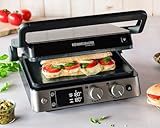 ROMMELSBACHER Kontaktgrill KG 2025, Kontakt- und Flächengrill, getrennt regelbare Grillflächen, keramische Antihaftbeschichtung (PFAS-frei), Temperaturregelung in 15 Stufen, Fettablauf, Wechselplatten