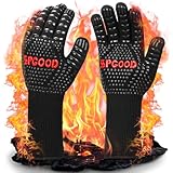 SPGOOD Grillhandschuhe hitzebeständig 800 Grad feuerfeste Handschuhe Kochhandschuhe Backhandschuhe für Küche Grill BBQ Ofenhandschuhe,Schwarz(L/XXL)
