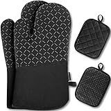 MILcea Ofenhandschuhe Topflappen Topfhandschuhe 4er Set, Backhandschuhe Kochhandschuhe Oven Mitts Hitzebeständig, 30 * 18 * 3.5cm