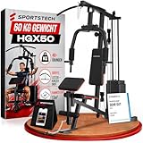 Kraftstation für zuhause, Multifunktion Fitnessstation, Bauchtrainer, Home Gym, 60 kg Gewichte, Butterfly, Beinstrecker, Latzugstange, Bizepscurl, Ganzkörpertraining, Multigym, HGX50