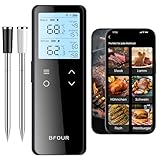 BFOUR BF-80 Fleischthermometer kabellos mit Bluetooth und WLAN, Grillthermometer mit 2 Sonden, 6 Sensoren, IP67 wasserdicht, Touch-Taste, APP-Steuerung, Bratenthermometer für BBQ, Backofen, Grill
