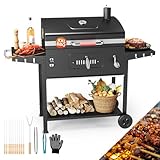 TRIUMPHKEY Grillwagen Smoker Holzkohlegrill XXL, Barbecue grill inklusive 71 × 43 cm Edelstahl Grillwagen für Outdoor Garten, Camping BBQ Smoker