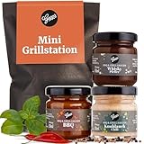 Gepp’s Feinkost Wundertüte Mini Grillstation I Grill-Geschenke für Männer mit BBQ Grillsauce, Whsikey Pfeffer Sauce & Knoblauch Chili Sauce I Grillgewürze Geschenkset