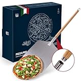 Blumtal Pizzaschieber mit großer Fläche und abnehmbaren Griff - 30,5cm x 30,5cm Pizzaschaufel Aluminium - abnehmbarer Griff aus Holz 85cm