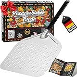 Heidenfeld Premium Pizzaschieber Forno | Pizzaschaufel perforiert - Große Fläche 31.0 x 30.0 cm - Schieber für Pizzastein - Griff ergonomisch 31.0 cm - Pizza Zubehör - Pizzapfanne (Forno 12 Zoll)