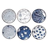 Swuut Keramik dipschalen im Japanisch,Blau und Weiß 90ml Saucenschalen für Sushi, Saucen, Snack,Öl und Soja sauce 6er Pack, rund klein dip schalen (10 cm)