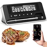 Pakinui Fleischthermometer Kabellos,Bluetooth Grillthermometer mit App, IP67 Wasserdicht Bratenthermometer Kabellos, Meat Grill Thermometer für Backofen Grill Smoker Rotisserie Airfryer