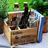 Grillzubehör Männer Geschenk – Hochwertige Grill Geschenke für Männer – Handgefertigte Aufbewahrungsbox aus Akazienholz – Perfektes Grill Zubehör für Männer