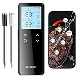 BFOUR Kabelloses Fleischthermometer mit WiFi & Bluetooth, 100% Wasserdichtes Grillthermometer mit 2 Sonden, Duale Temperaturüberwachung für Grill, Ofen, Braten – BF-80