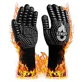Grillhandschuhe, Grillhandschuhe Hitzebeständig bis 800°C, Feuerfeste Handschuhe, Ofenhandschuhe, Topfhandschuhe, mit Anti-Rutsch Silikon, Waschbare, 34cm, für Küche Grill BBQ Backen (L/XL Schwarz)