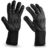 Grillhandschuhe Hitzebeständig bis 800°C, Ofenhandschuhe Topfhandschuhe Feuerfeste Handschuhe BBQ Handschuhe Kochhandschuhe Backhandschuhe Backofenhandschuhe (schwarz)