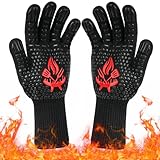 MLACXLT Grillhandschuhe Hitzebeständig bis 800°C – Feuerfeste Ofenhandschuhe & Topfhandschuhe, BBQ Kochhandschuhe, Backhandschuhe für Grill, Küche & Kamin, Rutschfestes Silikon, Schwarz (L)