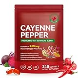 Cayenne Pfeffer Komplex – 3000mg Tagesdosis – 12-in-1 Formel mit Vitamin D3, K2 & E – 240 Softgel-Kapseln – Mit Kurkuma, Weißdorn & Rote Bete – Hochwertiger Pflanzenextrakt-Komplex