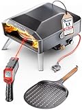 LIKAYA NeroSpin Pizzaofen Gas – 6,2kW Outdoor Gas Pizzaofen 450°C - Gas Pizza Ofen Outdoor mit Pizzastein Drehteller, Pizzaschaufel, Tasche & Laser Thermometer – knusprige Pizza in nur 90 Sekunden!